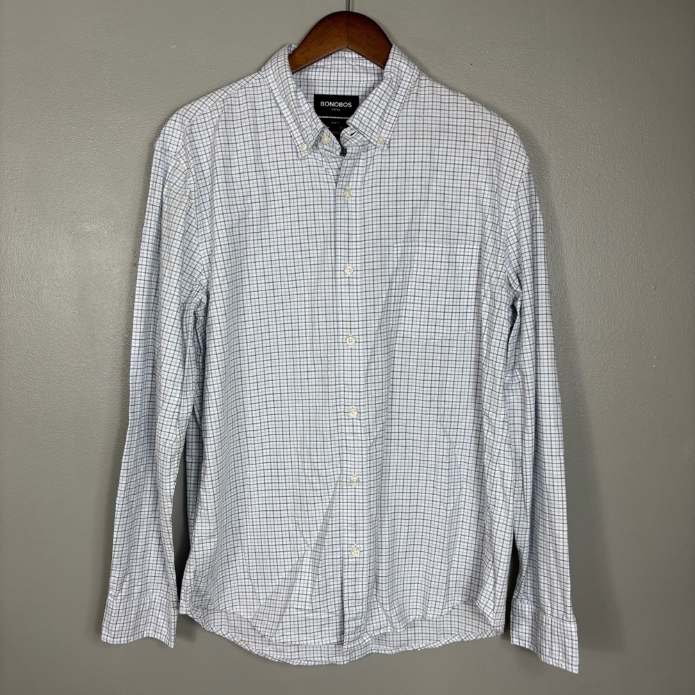 Bonobos Grid Plaid Stretch‎ Slim Fit Button Down Size XL
